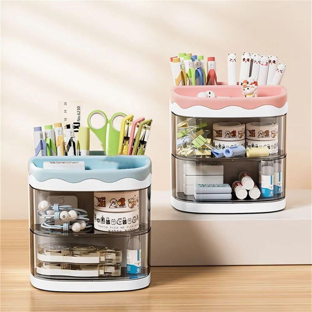 Acrylic Desk Organizer Portable Makeup Brush Storage Box Pencil Case  Home Office School
