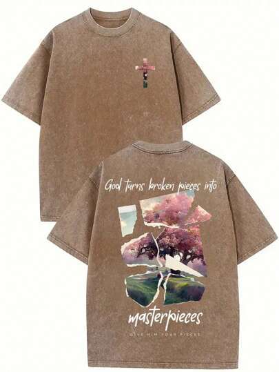 God Turned The Broken Fragments Into Masterpieces, Printed T 2XL хаки