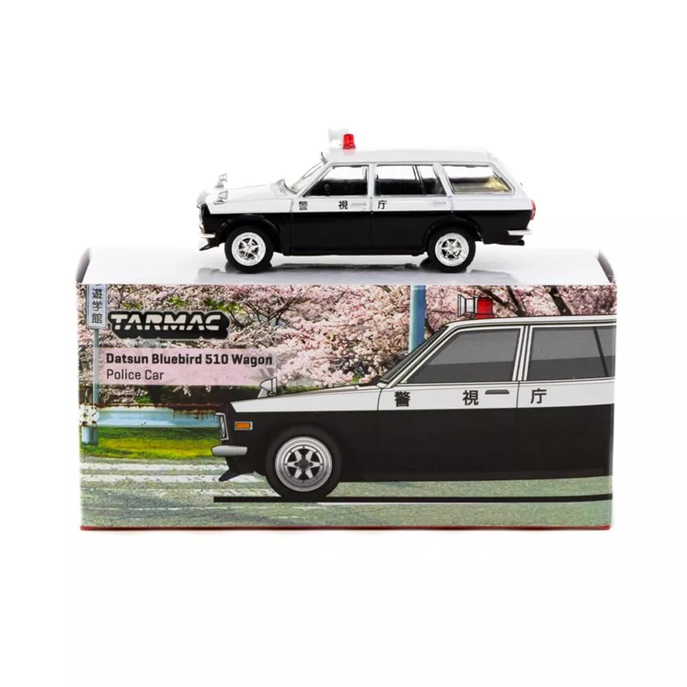 Tarmac Works 1/64 Scale Datsun 510 Wagon Police Car, Bluebird Japan Police Car, MiJo Exclusive [Parallel Import]