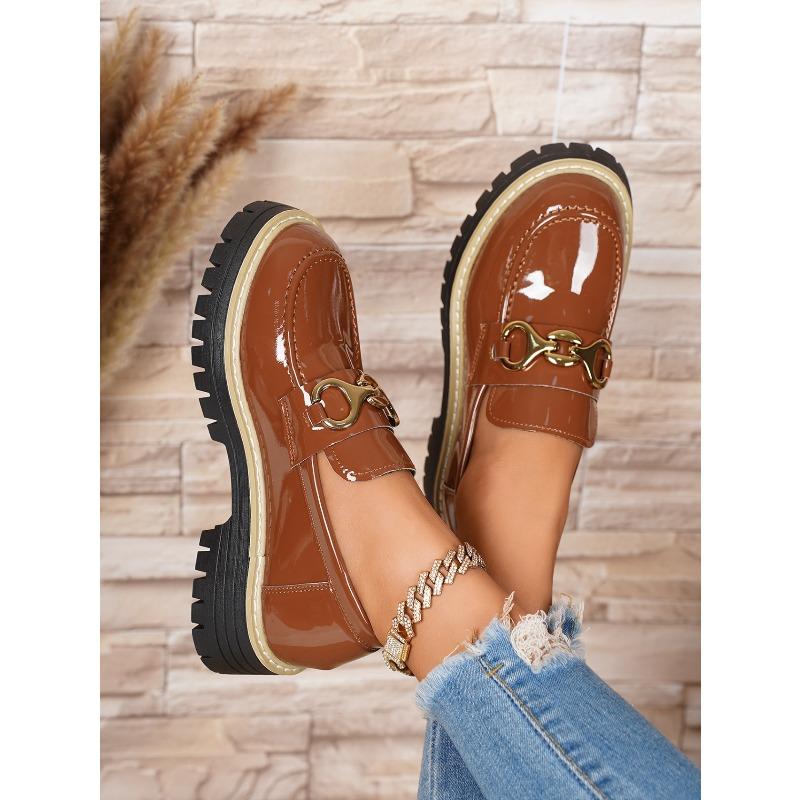 Vintage Metal Chain Platform Low-top Shoes 2025 Autumn New Muffin Plus Size British Style Small Leather Shoes for Women