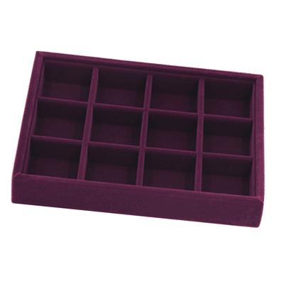 Elegante vassoio per esposizione di gioielli impilabile in velluto viola