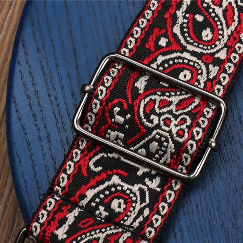Adjustable Guitar Strap Embroidered Nylon Shoulder Strap Leather Ends Guitar Straps for Bass, Electric & Acoustic Guitar