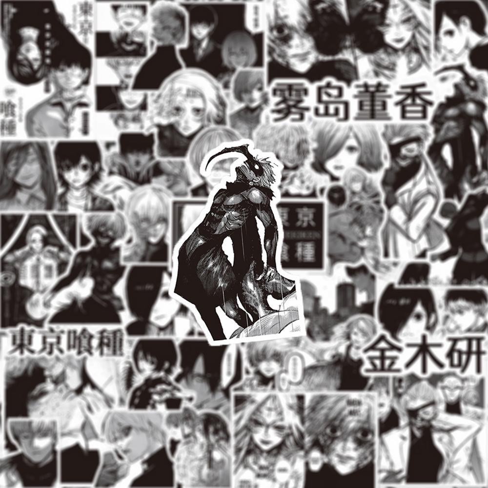 70Pcs Black White Anime Tokyo Ghoul Stickers Kaneki Ken Cartoon Sticker Water Bottle Phone Notebook Cool Decals Decoration