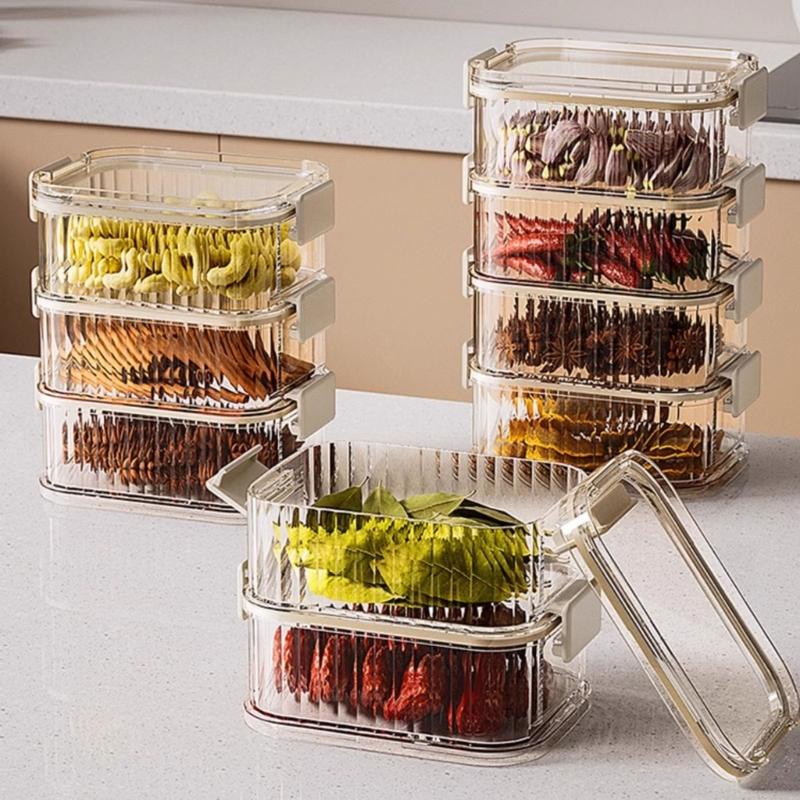 Space Efficient Spice Organiser Leakproof Stackable Container Transparent Kitchen Storage Box For Herbs Seasonings Salt