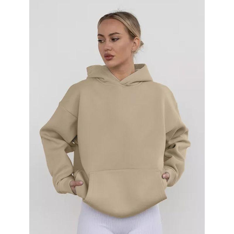 European and American New Loose Casual Hood Long sleeve Pocket Hoodie Top Loose Casual Hooded Top