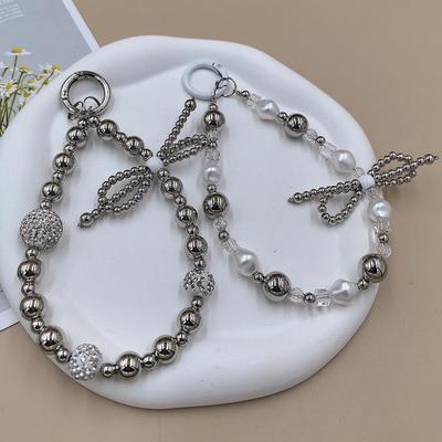 Schicke Perlen-Schleifenanhänger Handyhülle Schlüsselanhänger für Frauen - Anti-Fall Schmuck