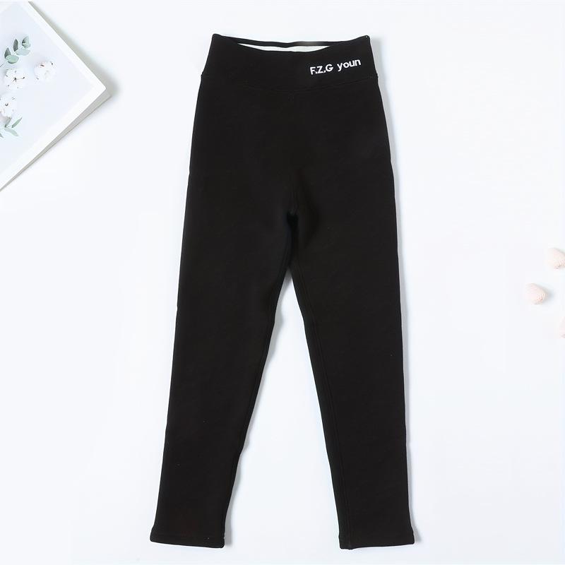 

Girls Plus Velvet High-Waist Embroidered Slimming Elastic Fashion Leggings - Warm Autumn/Winter Pants 140 cm