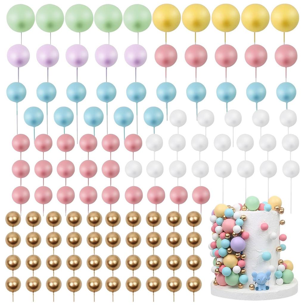 97PCS Ball Cake Toppers Cake Decorations Foam Ball Cupcake Picks DIY Cake Insert Toppers for Birthday Party Wedding Baby Shower