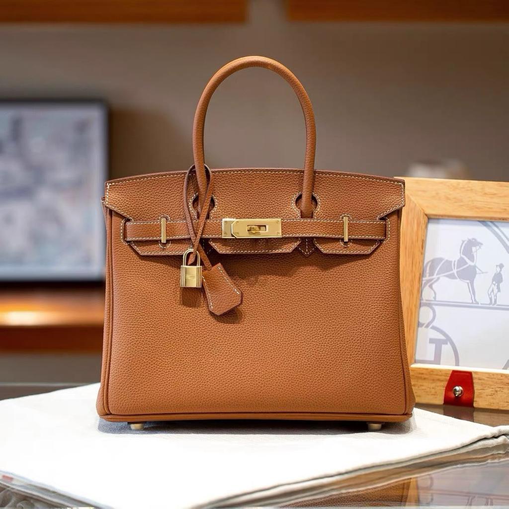 Medieval Retro Bag Leather Togo Lychee Pattern 25cm/30cm European and American Style Hand Bag