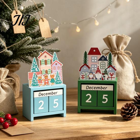 Nordic Style Christmas Decor Countdown Blocks, Desktop Advent Calendar with Movable Season Home Days Until Xmas Ornament for Office Gift Kids