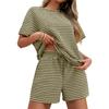 Women 2 Piece Casual Set, Striped Short Sleeve T-shirt and Drawstring Shorts, Fashion Daily Matching Outfit