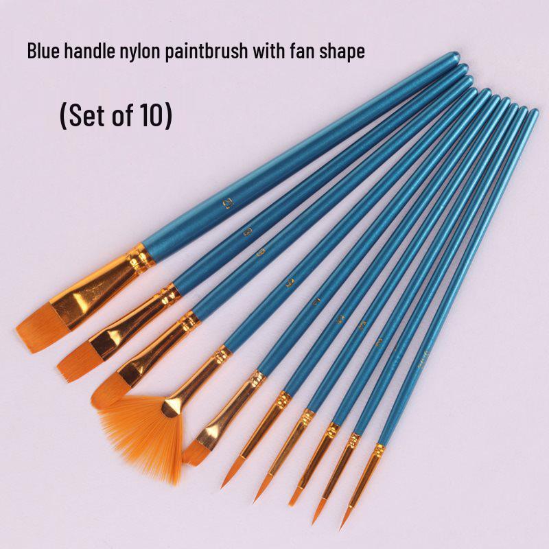 10-Piece Nylon Gouache & Acrylic Paintbrush Set for Students