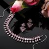 Rhodium-Plated Silver Toned Pear Shaped American Diamond Studded Necklace with Earrings Jewellery Set with Girls and Women