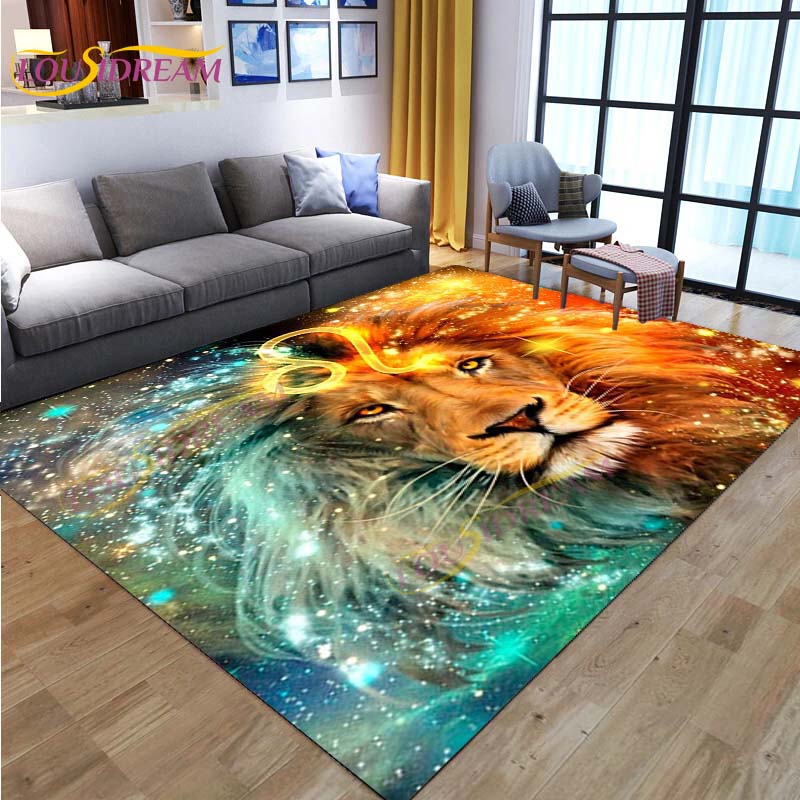 3D Lion Tiger Rug Beautiful Lion Face Rug Modern Carpets for Living Room Area Rug Non Slip Floor Rug Wild Cat Glare Rug Play Mat