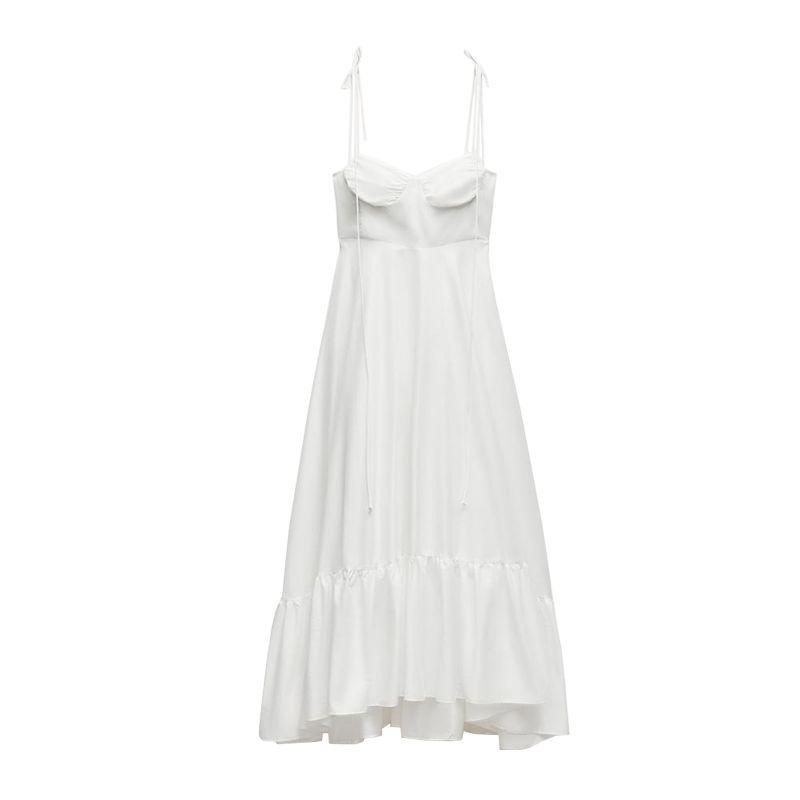 Spring White Fashion Heart-Shaped Collar Bows Camisole Laminated Decoration Poplin Dress 2673072