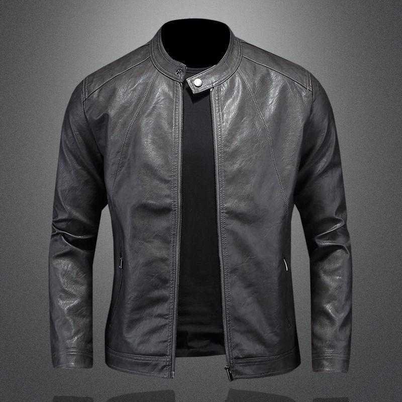 2025 Men's Trendy Slim Stand-up Collar Leather Motorcycle Jacket
