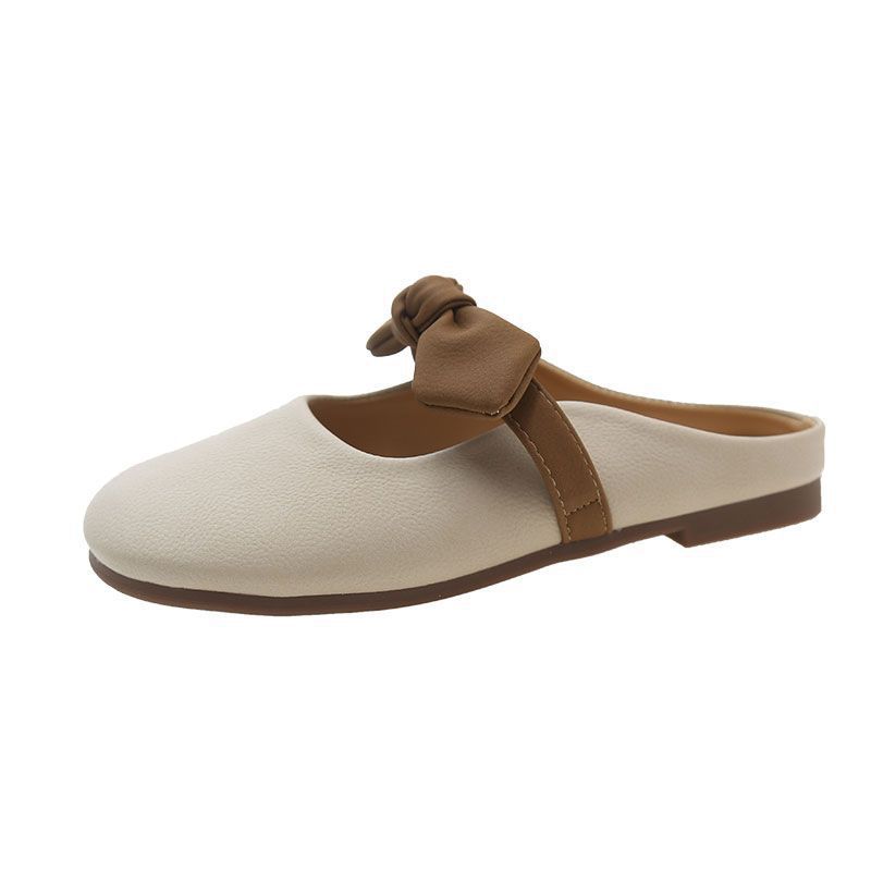 Girls' Flat Leather Bow Style Hooded Slippers