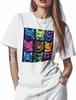 T Shirts for Women Graphic Tees Cool Colorful Cat Crew Neck Short Sleeve Shirts for Women Black Plaid Casual T-Shirt
