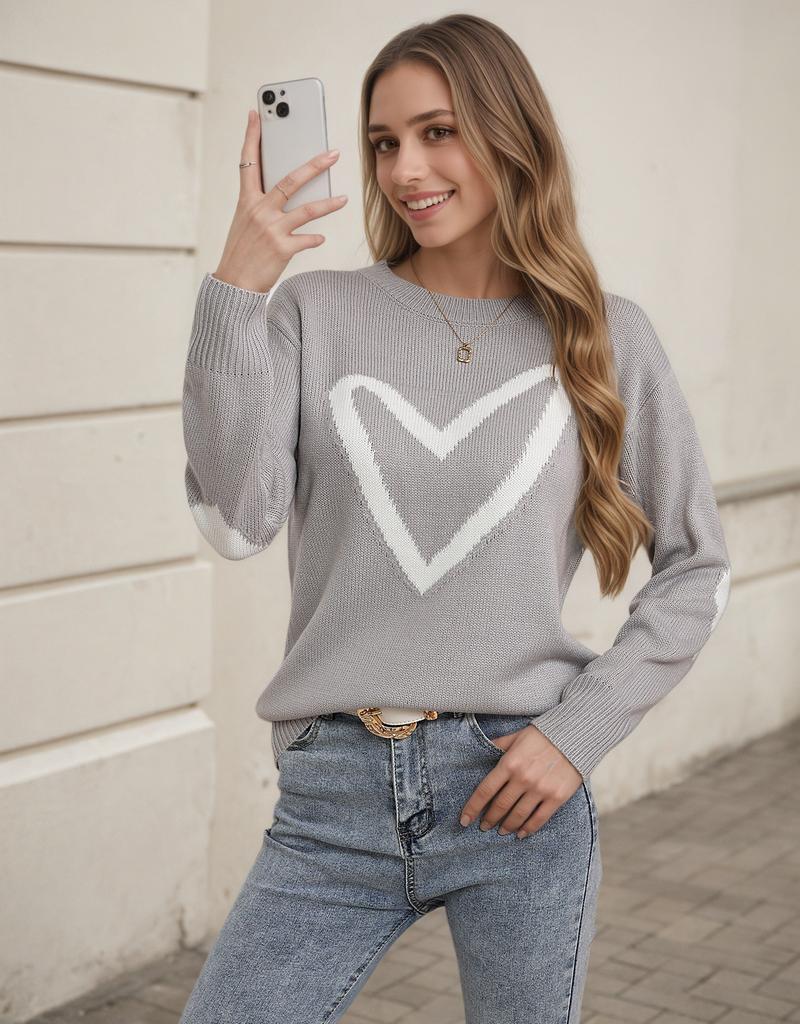 Europa, Amerika Herbst und Winter Neuer Pullover Damen Valentinstag Liebe Jacquard Pullover Strickpullover Oberteil