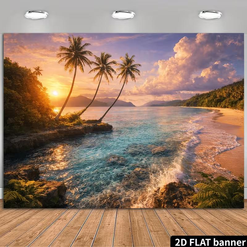 2D Tropical Sunset Palm Beach Aloha Luau Wall Tapestry Background Cloth 47.2x31.5inch/120*80cm
