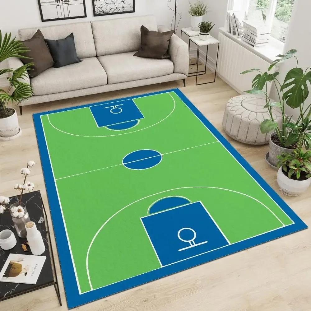 Basketball Court Area Rug, Court Sport Indoor Rugs, Non Slip Machine Washable Carpet for Living Room Bedroom Study Home Decor