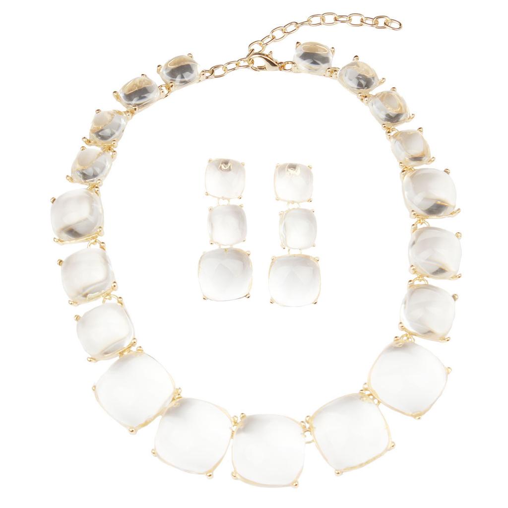 2026 Bohemian Geometric Necklace Earrings Set Fashion Color Matching Jelly Neck Chain Women's Accessories