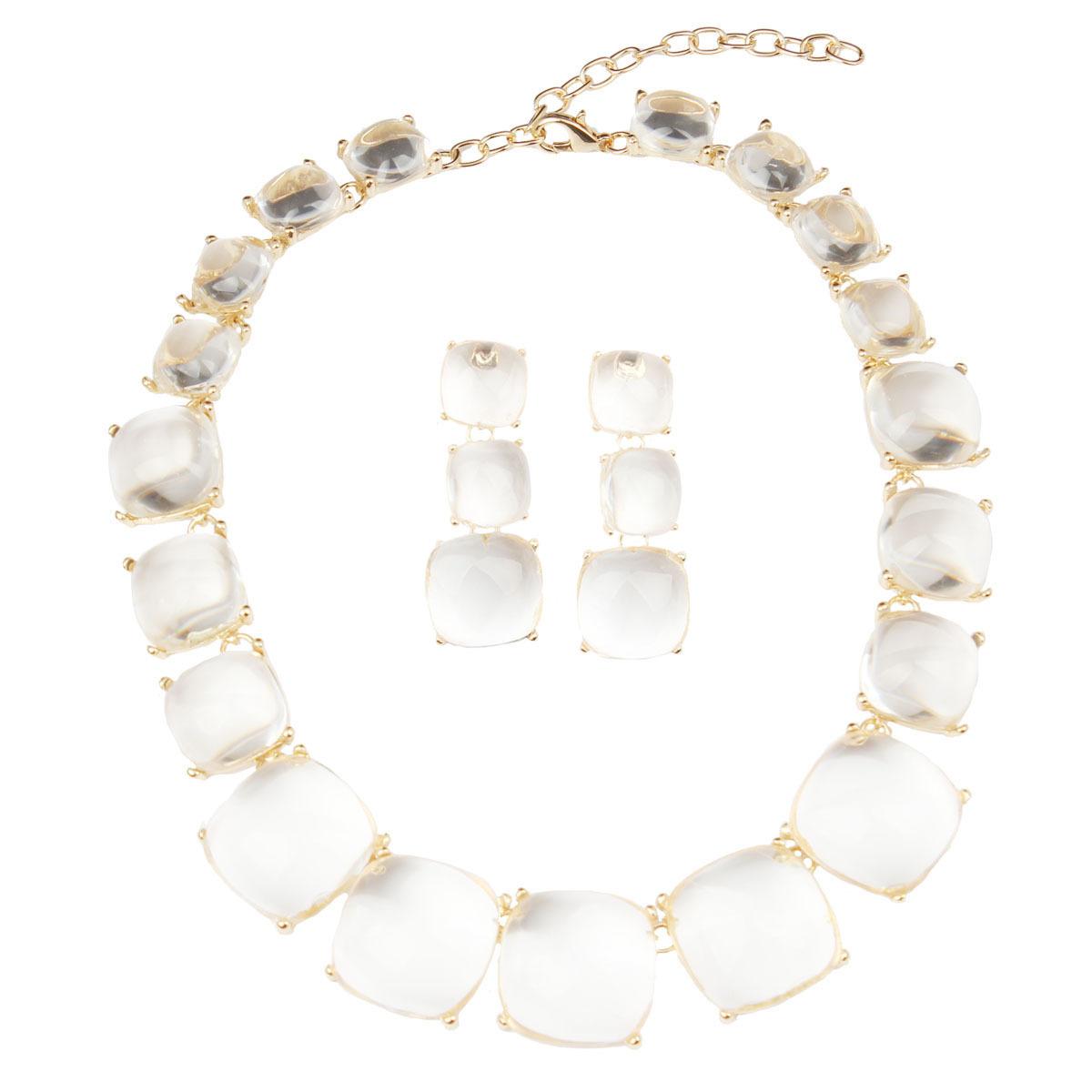 

45CM European and American, Geometric Necklace Earrings Set Fashionable Color Matching Jelly Neck Chain Women s Accessories 45CM білий