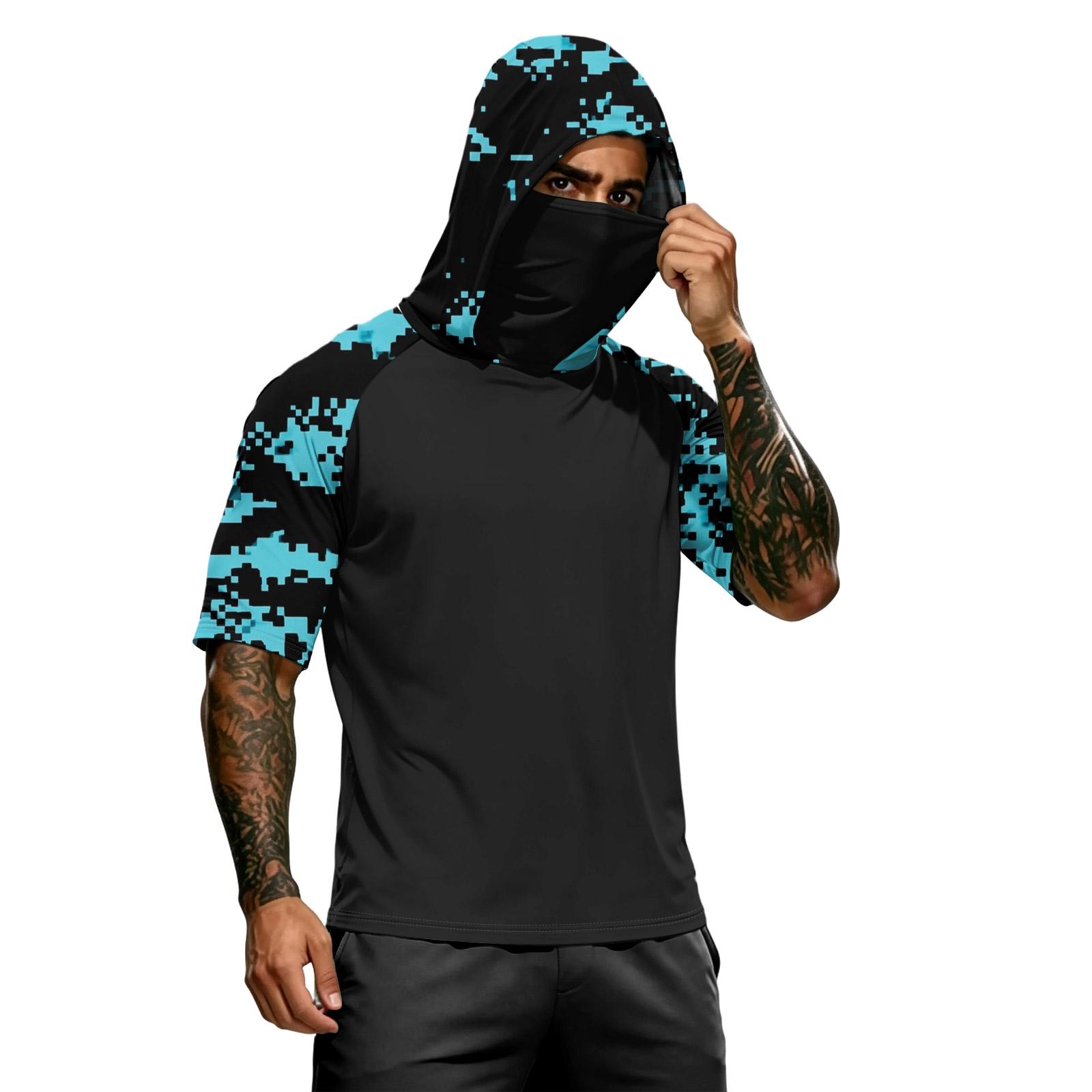 

Men s Summer Camouflage Gradient Drying Short-sleeved T-shirt, Sun Clothing, Fishing, Fitness, Sports, Hooded Short-sleeved Shirt L чёрный