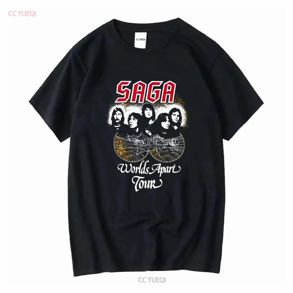 1982 SAGA IN TRANSIT WORLDS APART Tour SCHWARZ Alle Größen T-Shirt S 5XL Vintage Gewaschen Designerkleidung Vielseitig Atmungsaktiv Homme