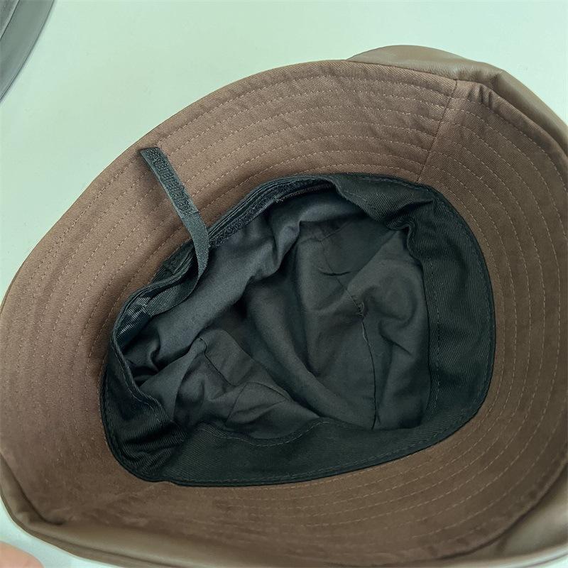 Autumn and Winter Anti-ultraviolet Solid Color Splicing Bucket Hat Thick Cotton Leather Eaves Front Long Rear Short Basin Hat Curling Small Face Hat