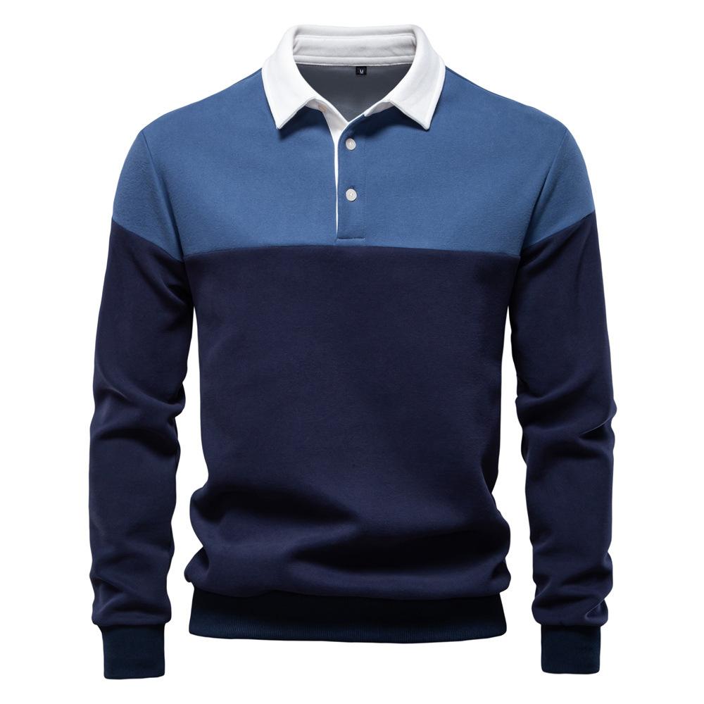 2025 New Arrival Long-Sleeve Polo-Collar Sweatshirt for Men, High-Quality Patchwork Casual Top