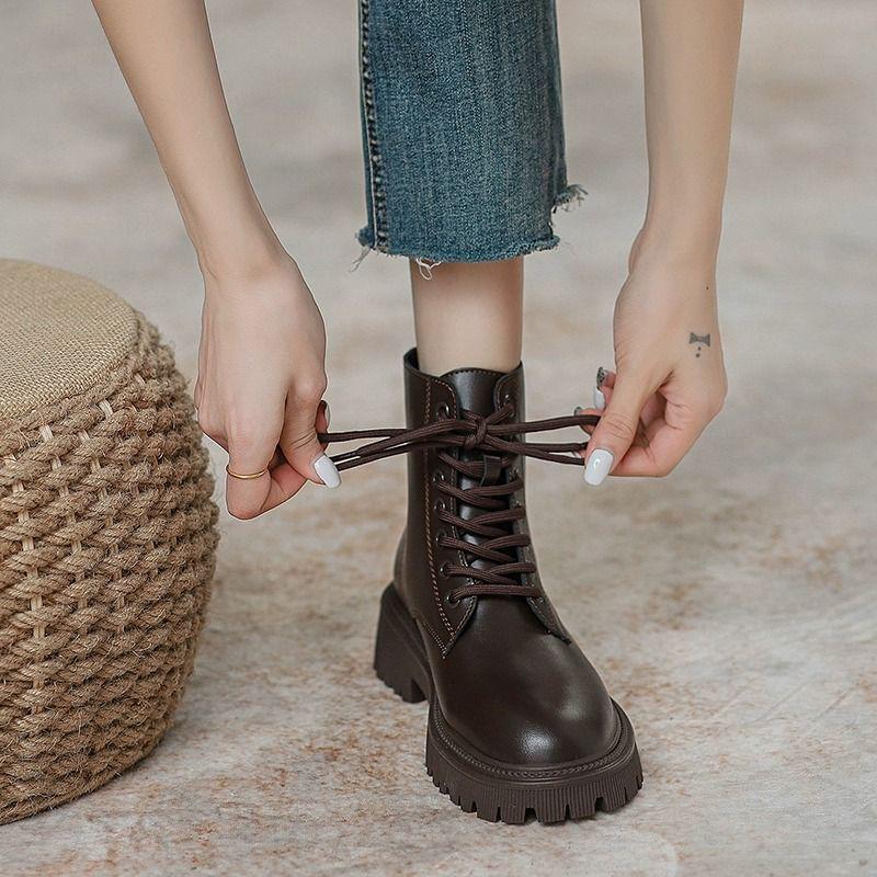 Women's British-Style Martin Boots with Thick Sole for Heightening, Slimming, and Versatile Use In Autumn and Winter
