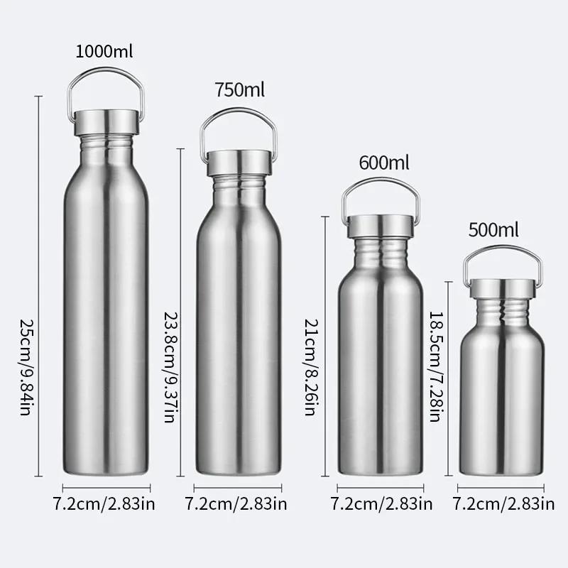 Stainless Steel Water Bottle Leak-proof Single Wall Large Capacity Wide Mouth Sports Drinkware For Cycling Hiking Termos