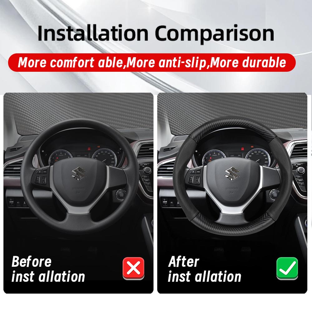 Suitable for SUZUKI Perforated Leather Matte Carbon Fiber Texture Steering Wheel Cover Wagon R Swift Ertiga Brezza Baleno Fronx