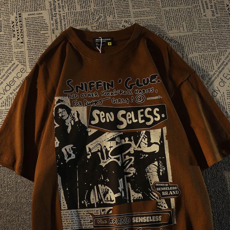 Pure Cotton Summer Retro Short Sleeved T-shirt for Men Ins Trendy Loose Half Sleeved Top T-shirt S кофейный 1349₽