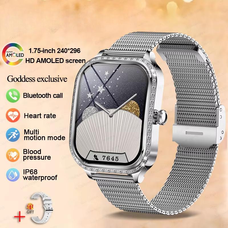2025 Ny Mote Smart 1.75" HD Skjerm Klokke Kvinner AMOLED Buet Skjerm IP68 Vanntett Helse Anrop Smartklokke Apple Watch Damer for Dame Gave