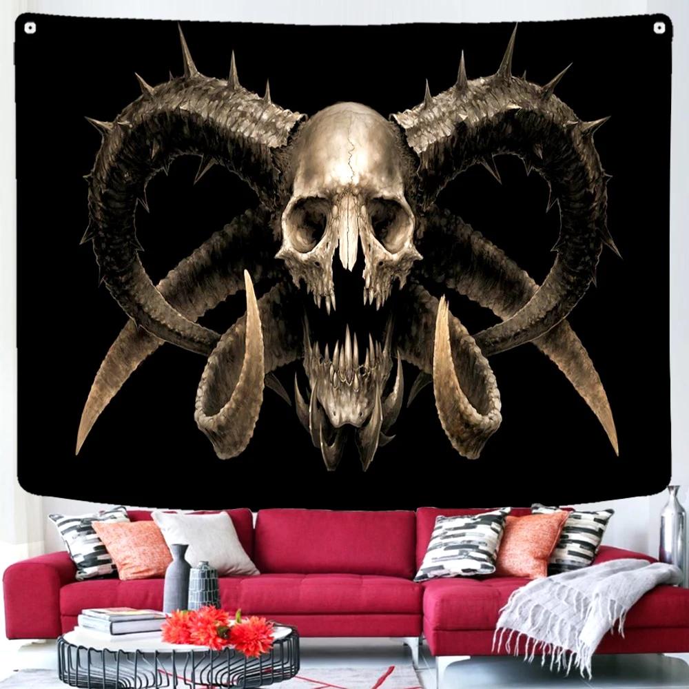 Skull Psychedelic Halloween Decoration Dorm Angel Devil Tapestry Anime Hell Wall Hanging Witchcraft