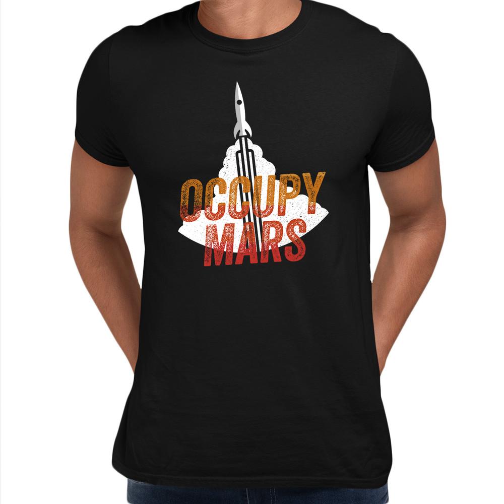 Occupy Mars Space Nasa Project SpaceX Rocket Stars Crew Neck T Shirt
