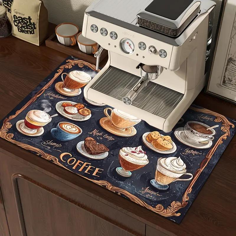 Coffee Machine Mat, Hand-Painted Style Coffee Cup Pattern Desktop Decoration Mat - Absorbent, Home Decoration