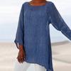 Casual Solid Color Long Sleeve Irregular T-Shirt Women Cotton Linen Tunic Top