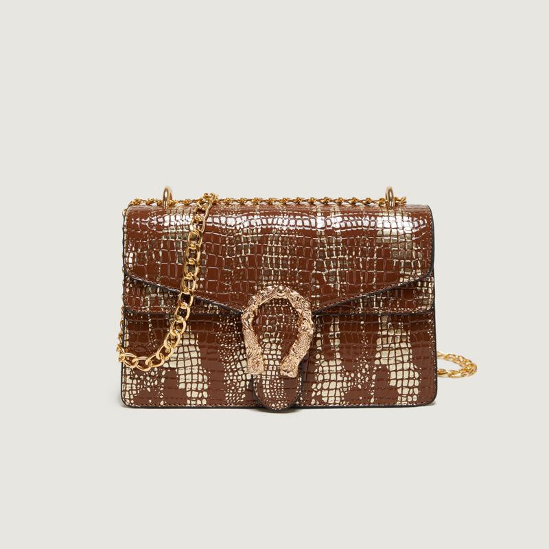 

Winter new fashion trend stone pattern chain bag single shoulder oblique span women s bag коричневый