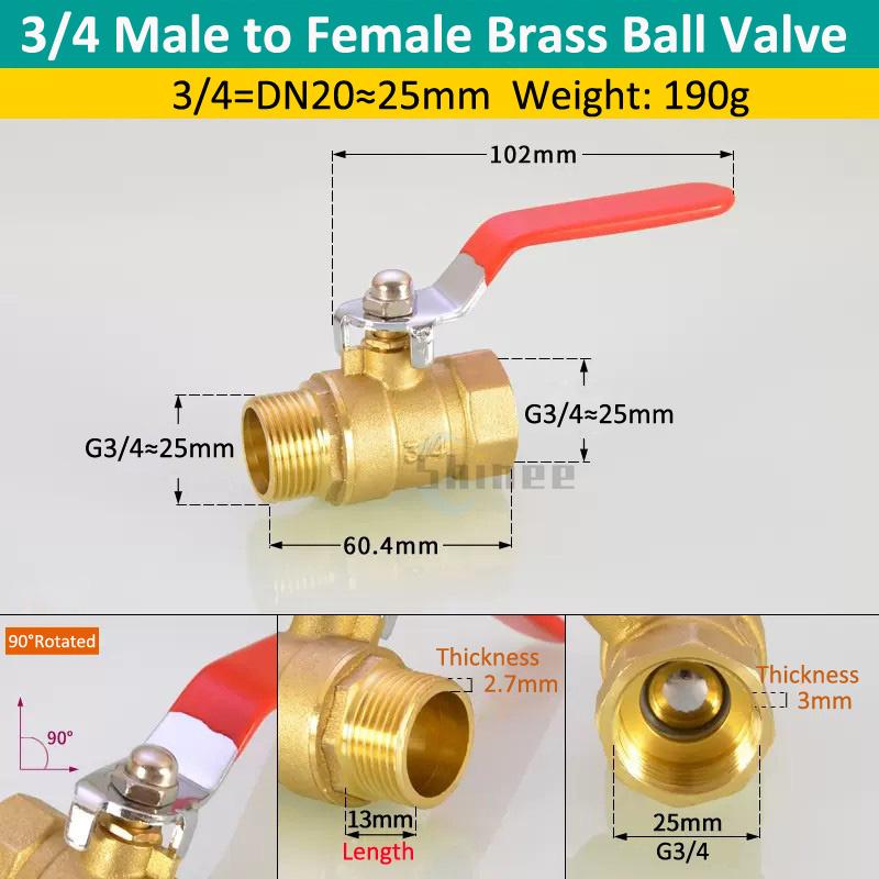 Brass Ball Valve 3/8'' 1/4'' 1/2" Male To Female Thread Connector Joint Copper Pipe Fitting Coupler Adapter 8/10/12mm Hose Barb