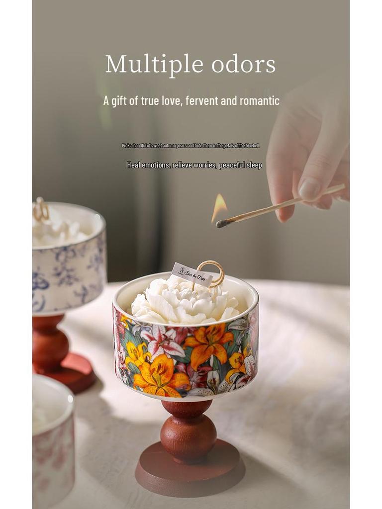 Camellia Scented Candle & Essential Oil Gift Set with Ceramic Diffuser - Hotel Room Fragrance & Deodorizer