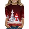 Christmas Day Print Tops For Youth Girls 4-11 Years Round Neck 3/4 Sleeves T-Shirts Trendy Tops Outfit Tees