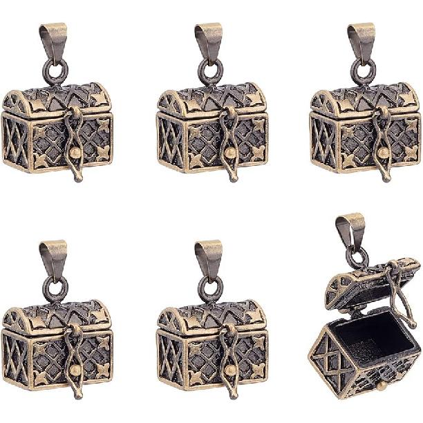 6Pcs Prayer Box Charm 24x16mm Box Charm Rectangle Antique Bronze Copper Magic Box Pendant Vintage Case Charm Mini Metal Box Charm for Memorial