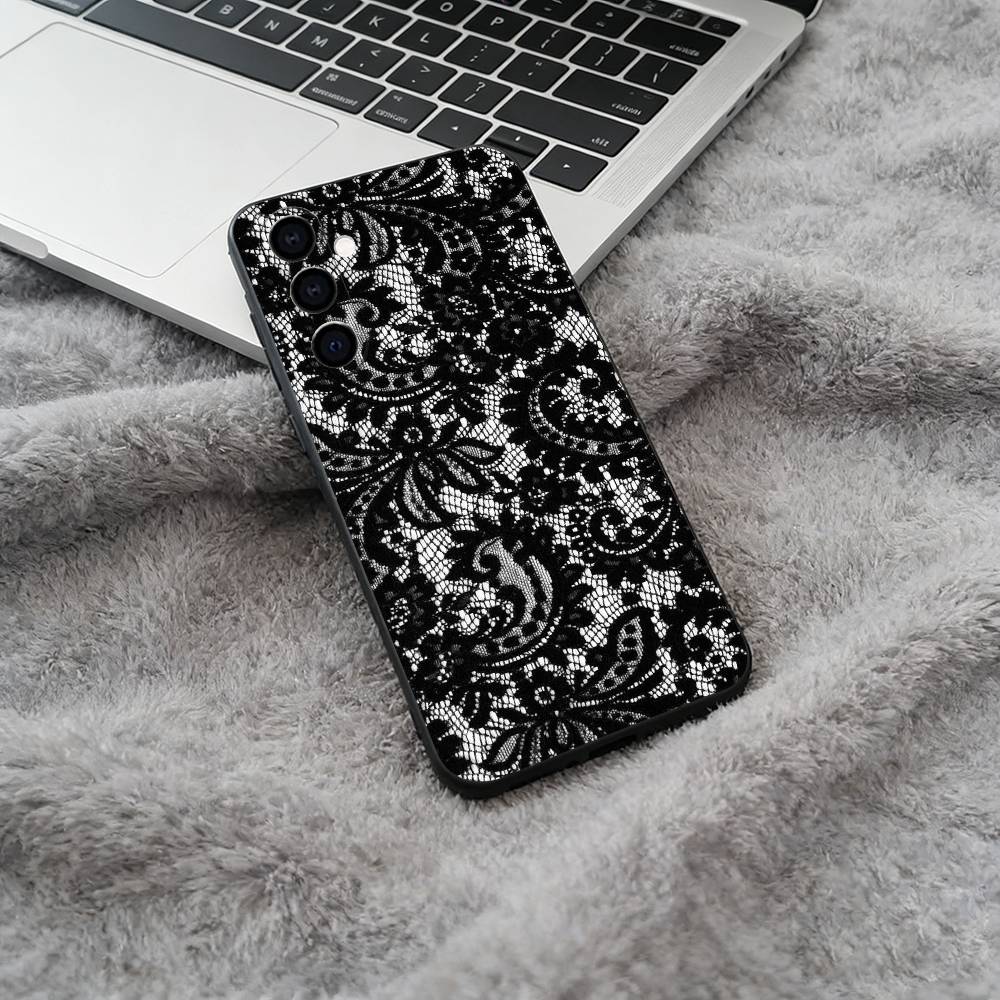 L-Lace Print Pattern Phone Case For Samsung Galaxy A73,A71 A72,A70,A53,A52,A51,Soft Silicone Black Cover