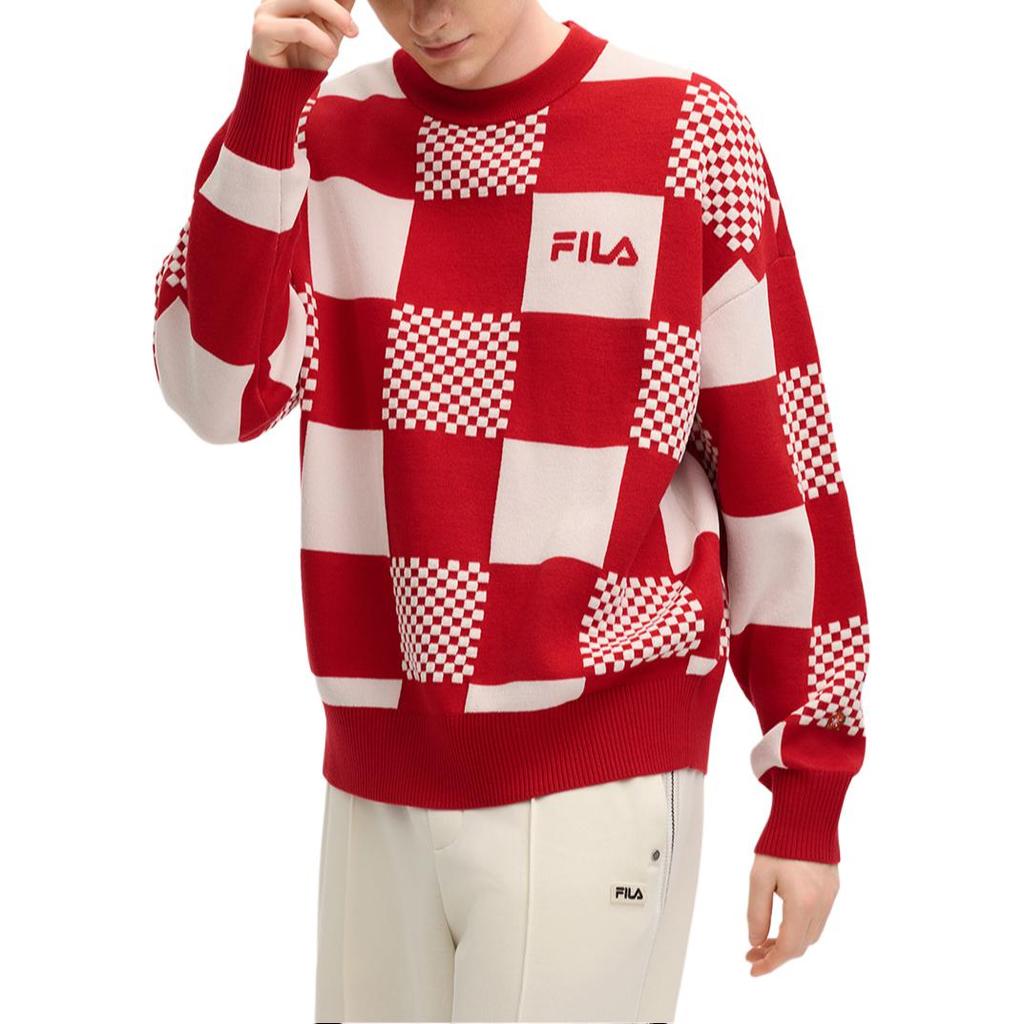 FILA Original Checkered Fashion Warm Pullover Knit Sweater Unisex sweater Water-Red F51M519402FRD