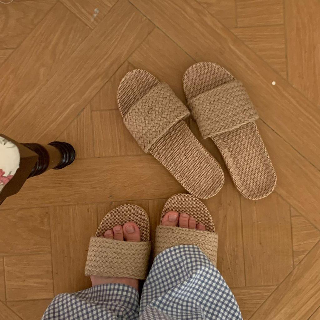 Summer Breathable Linen Indoor Sandals - Non-Slip, Sweat-Absorbing, Cotton Straw Slippers for Couples
