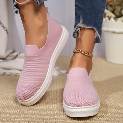 Women's Summer Breathable Knitted Sneakers Slip On Lightweight Walking Shoes Woman Soft Comfort Low Top Casual Shoes Plus Size