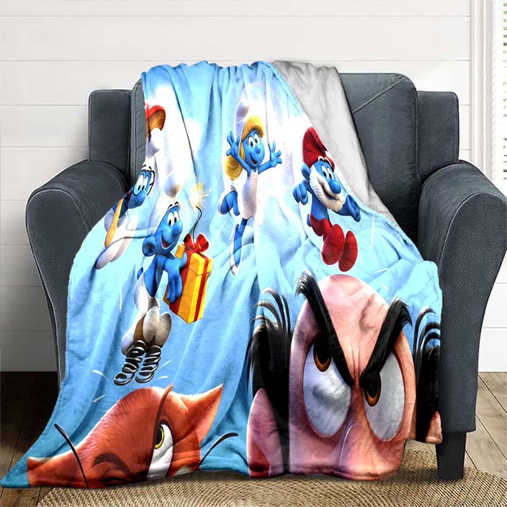Smurf Adventure Skyward Flannel Blanket Super Soft Warm Cozy Blanket For Sofa Bed Office Travel Allseason Home Decor Gift